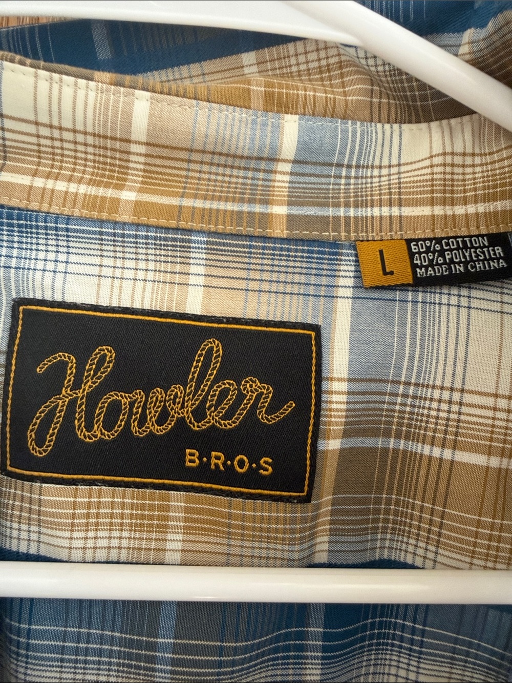 Howler Bros. H Bar Snapshirt: Plaid Short Sleeve Button-Down Shirt - Blue & Tan - Picture 2 of 3